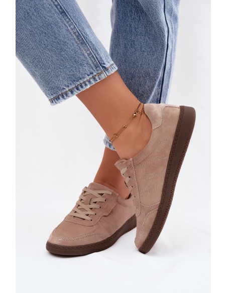 Leather Suede Women's Sneakers Vinceza 79635 Beige