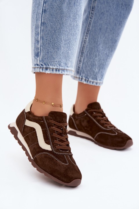 Women's Sports Sneakers Natural Suede 79638 Chocolate
