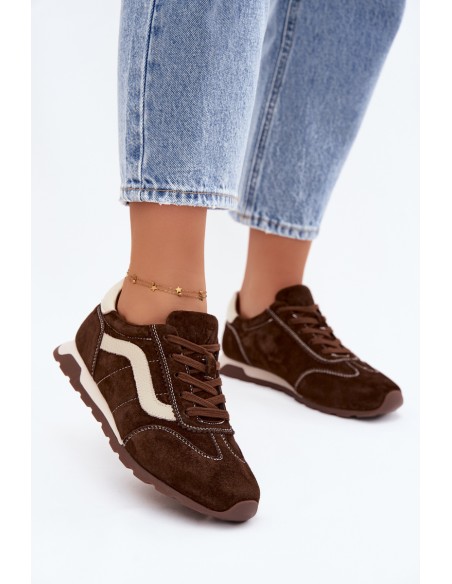 Women's Sports Sneakers Natural Suede 79638 Chocolate