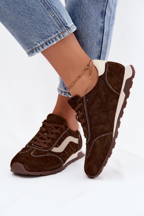 Women's Sports Sneakers Natural Suede 79638 Chocolate