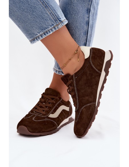 Women's Sports Sneakers Natural Suede 79638 Chocolate