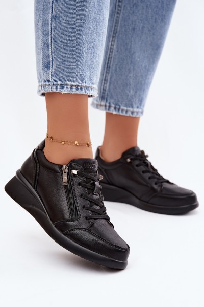 Leather Sneakers Platform Shoes Vinceza 79644 Black