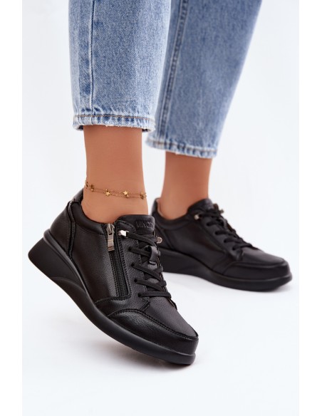 Leather Sneakers Platform Shoes Vinceza 79644 Black