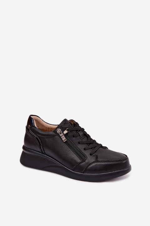 Leather Sneakers Platform Shoes Vinceza 79644 Black