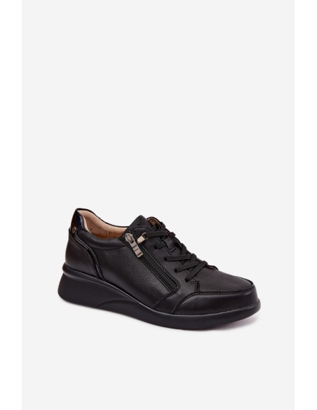 Leather Sneakers Platform Shoes Vinceza 79644 Black