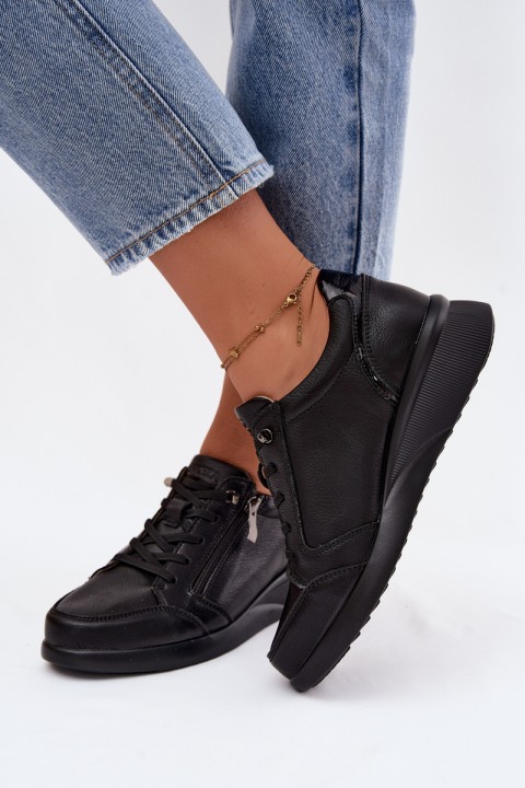 Leather Sneakers Platform Shoes Vinceza 79644 Black