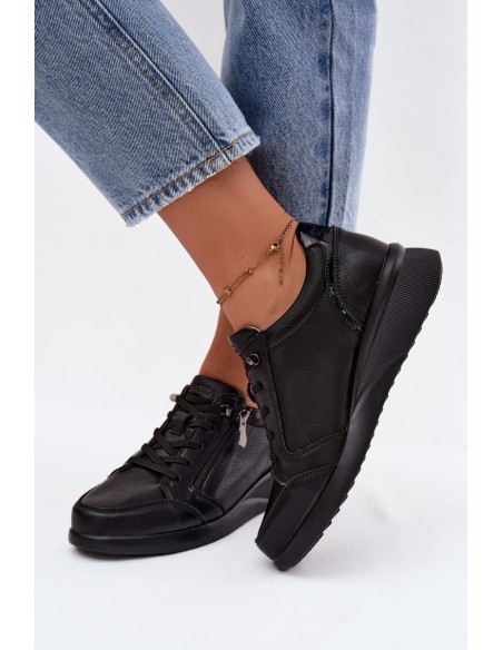 Leather Sneakers Platform Shoes Vinceza 79644 Black