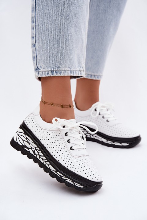 Leather Open Women's Platform Shoes White Morra