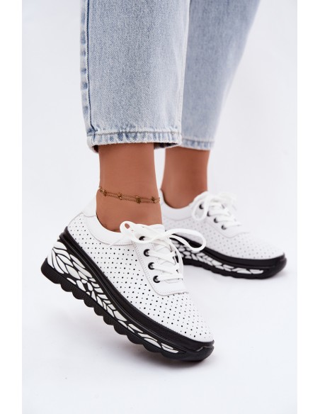 Leather Open Women's Platform Shoes White Morra