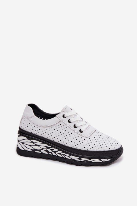 Leather Open Women's Platform Shoes White Morra