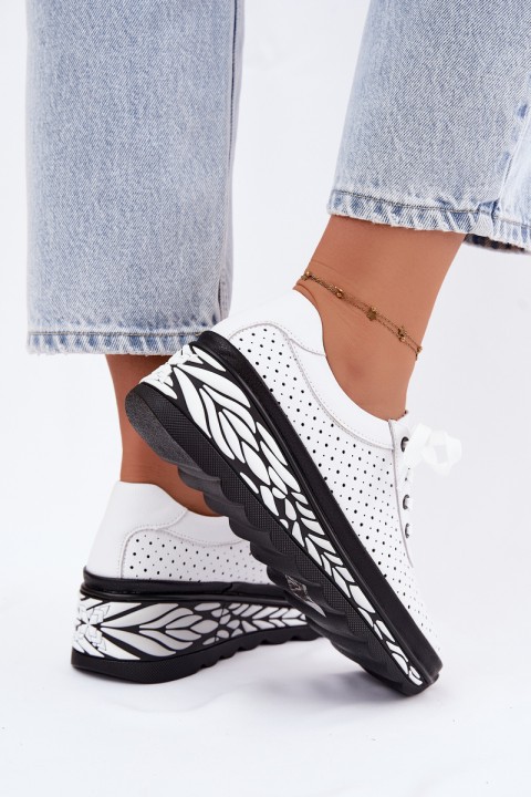 Leather Open Women's Platform Shoes White Morra