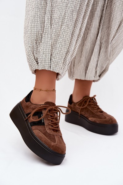 Women's Platform Sneakers With Perforation Brown Umbry