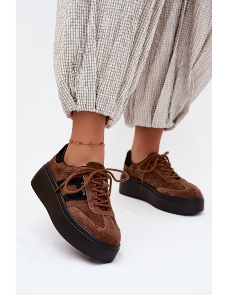 Women's Platform Sneakers With Perforation Brown Umbry