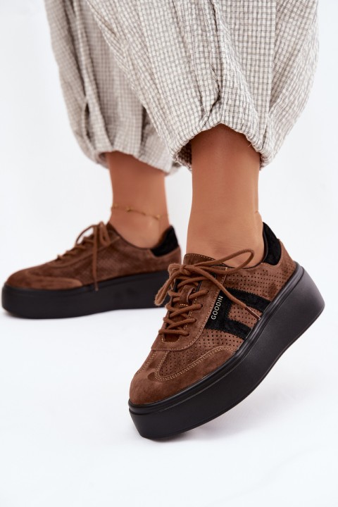Women's Platform Sneakers With Perforation Brown Umbry