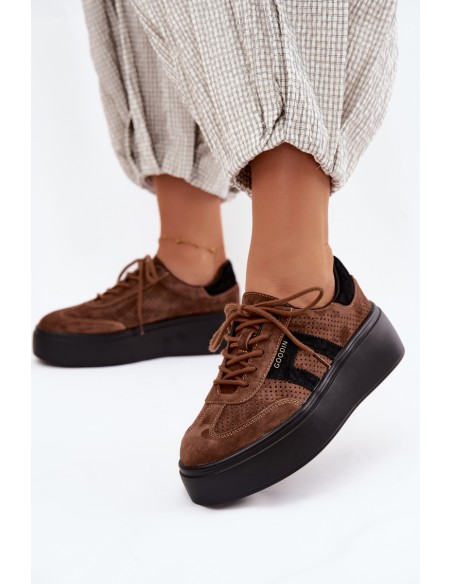 Women's Platform Sneakers With Perforation Brown Umbry