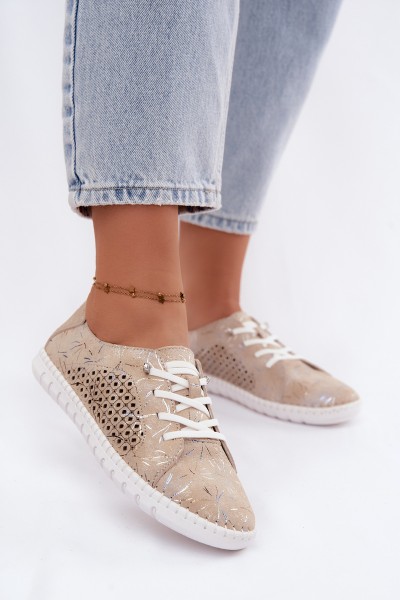Openwork Patterned Loafers Made of Natural Suede Beige Tenebra
