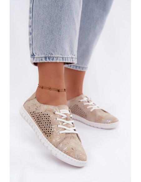 Openwork Patterned Loafers Made of Natural Suede Beige Tenebra