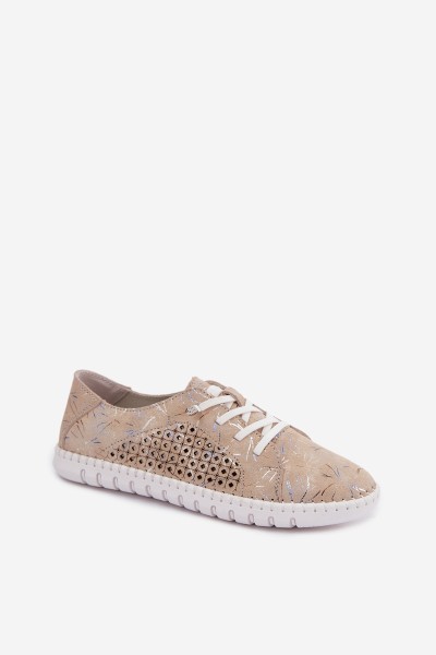 Openwork Patterned Loafers Made of Natural Suede Beige Tenebra 2