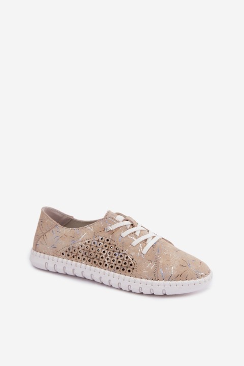 Openwork Patterned Loafers Made of Natural Suede Beige Tenebra