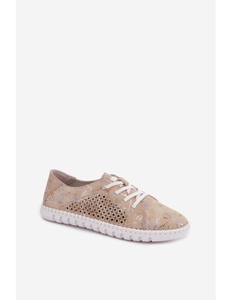 Openwork Patterned Loafers Made of Natural Suede Beige Tenebra