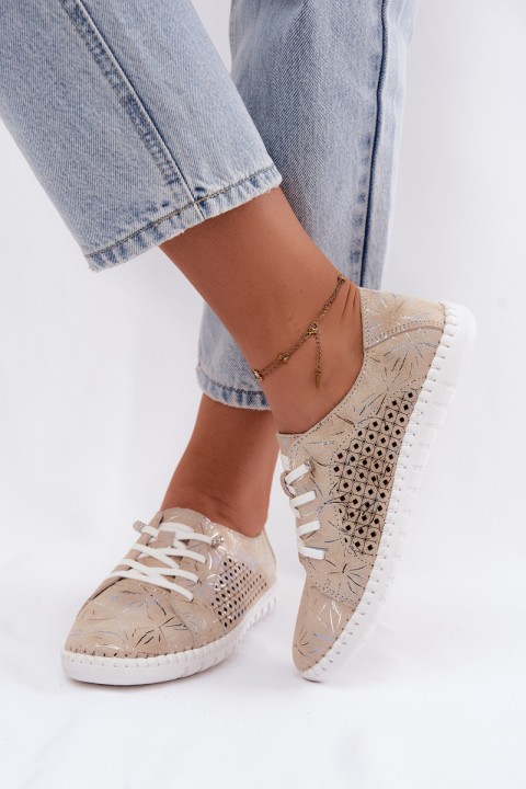Openwork Patterned Loafers Made of Natural Suede Beige Tenebra