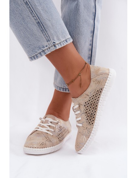 Openwork Patterned Loafers Made of Natural Suede Beige Tenebra