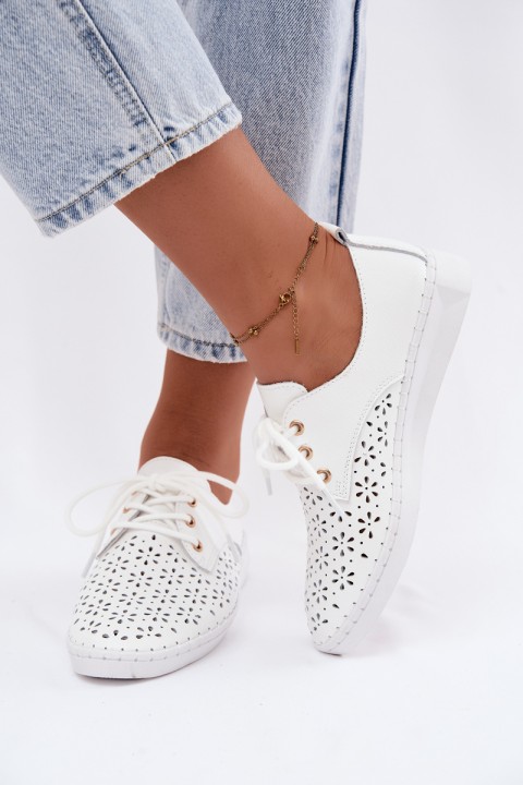 Leather Openwork Women's Shoes White Softie