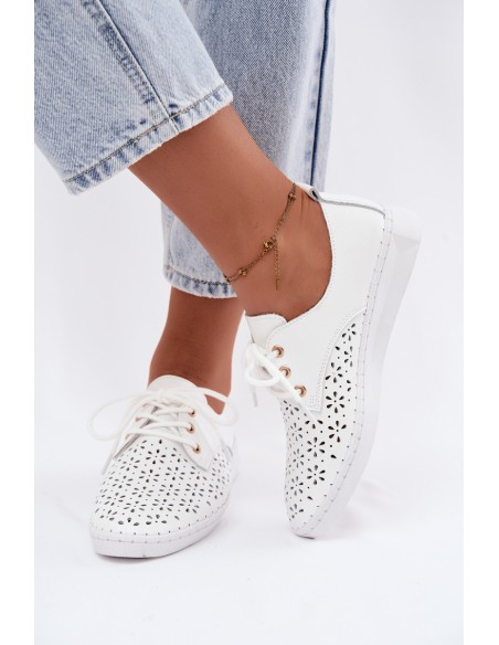 Leather Openwork Women's Shoes White Softie