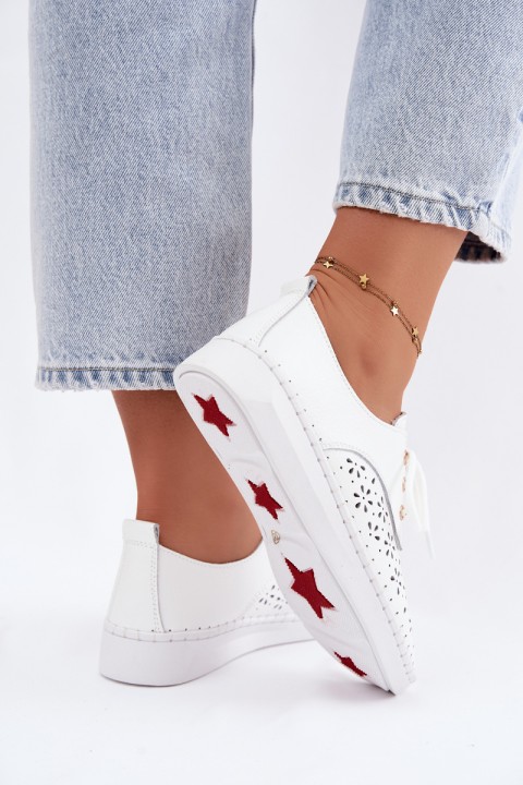 Leather Openwork Women's Shoes White Softie
