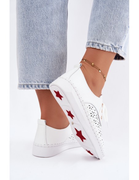 Leather Openwork Women's Shoes White Softie
