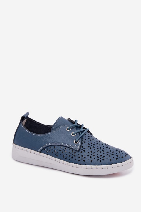 Leather Openwork Women's Loafers Navy Blue Softie