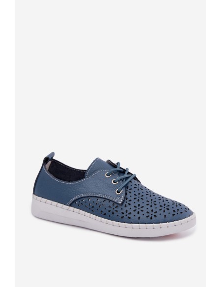 Leather Openwork Women's Loafers Navy Blue Softie