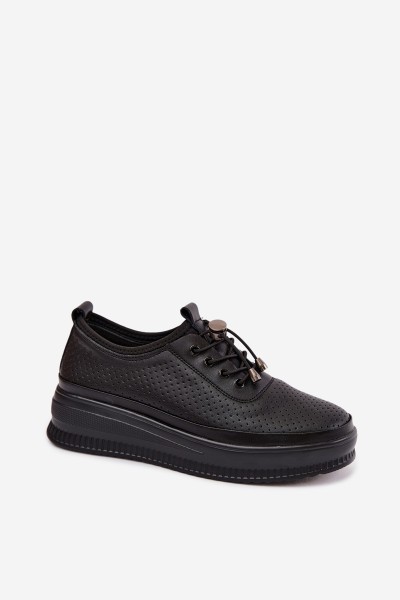Leather Women's Platform Shoes With Perforation Black Dalila 2
