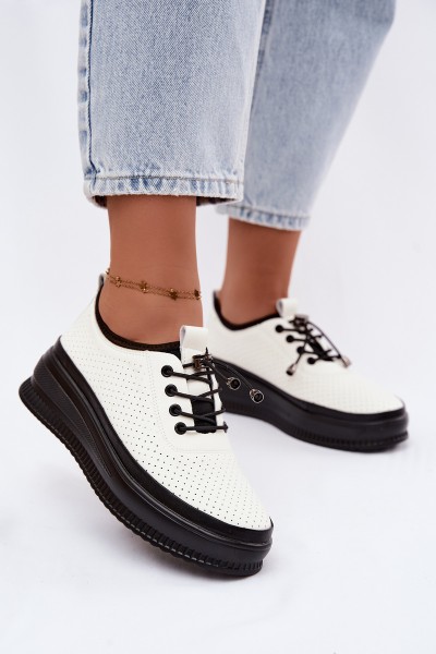 Leather Women's Platform Shoes With Perforation Dalila