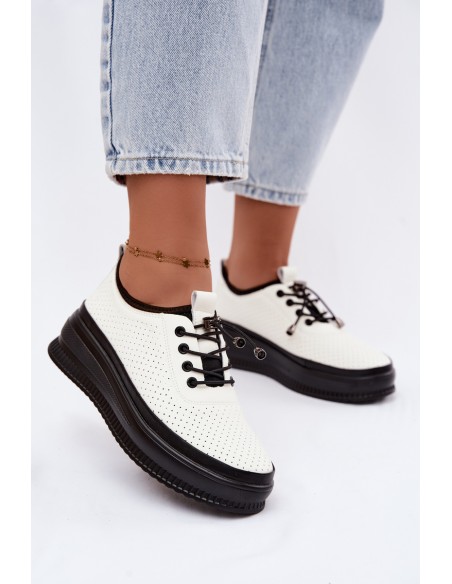Leather Women's Platform Shoes With Perforation Dalila