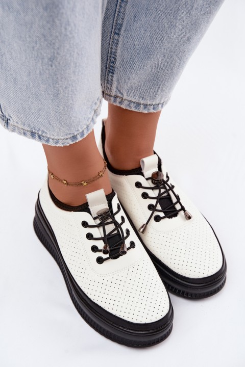 Leather Women's Platform Shoes With Perforation Dalila