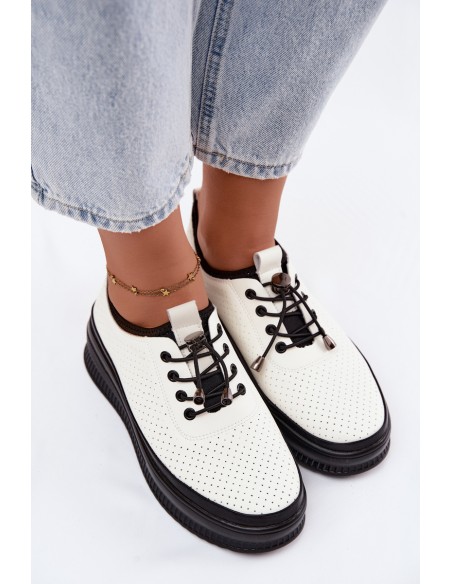 Leather Women's Platform Shoes With Perforation Dalila