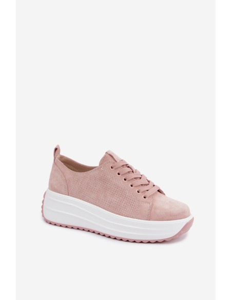 Leather Suede Women's Platform Sneakers Pink Inaya