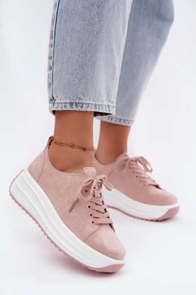 Leather Suede Women's Platform Sneakers Pink Inaya 2