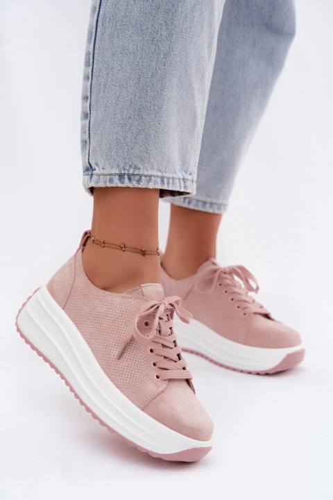 Leather Suede Women's Platform Sneakers Pink Inaya