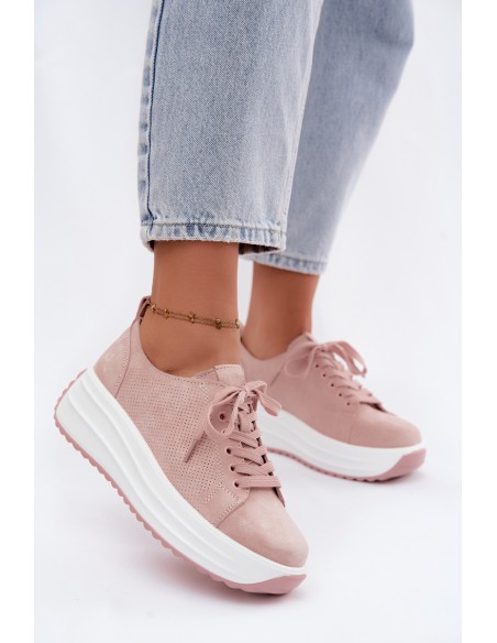 Leather Suede Women's Platform Sneakers Pink Inaya