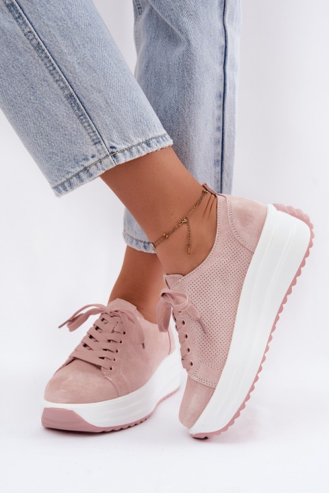 Leather Suede Women's Platform Sneakers Pink Inaya