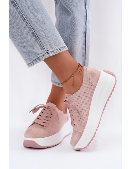 Leather Suede Women's Platform Sneakers Pink Inaya