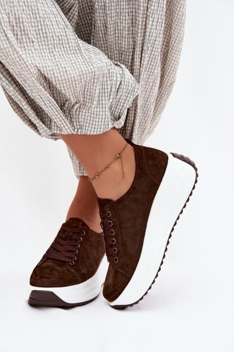 Leather Suede Women's Sneakers On Platform Chocolate Inaya