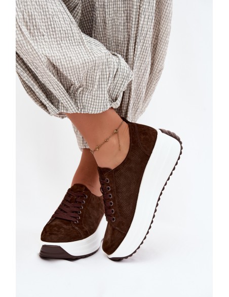 Leather Suede Women's Sneakers On Platform Chocolate Inaya