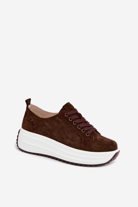 Leather Suede Women's Sneakers On Platform Chocolate Inaya