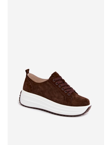 Leather Suede Women's Sneakers On Platform Chocolate Inaya