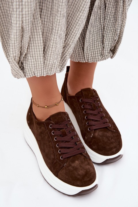 Leather Suede Women's Sneakers On Platform Chocolate Inaya