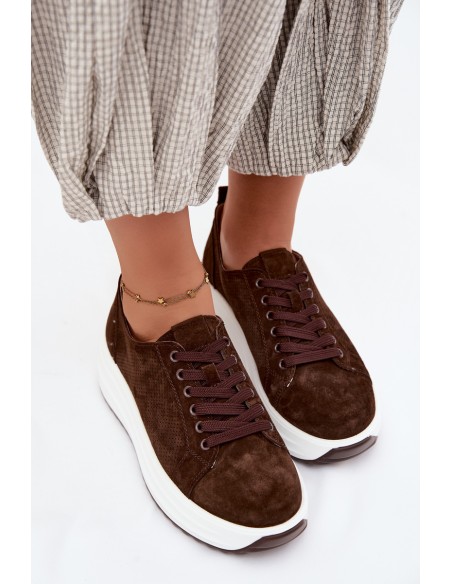 Leather Suede Women's Sneakers On Platform Chocolate Inaya