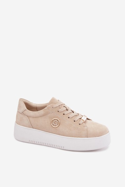 Leather Suede Women's Platform Sneakers Beige Dainty 2